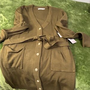 ShoeDazzle Olive Green Ribbed Trim Women's Cardigan